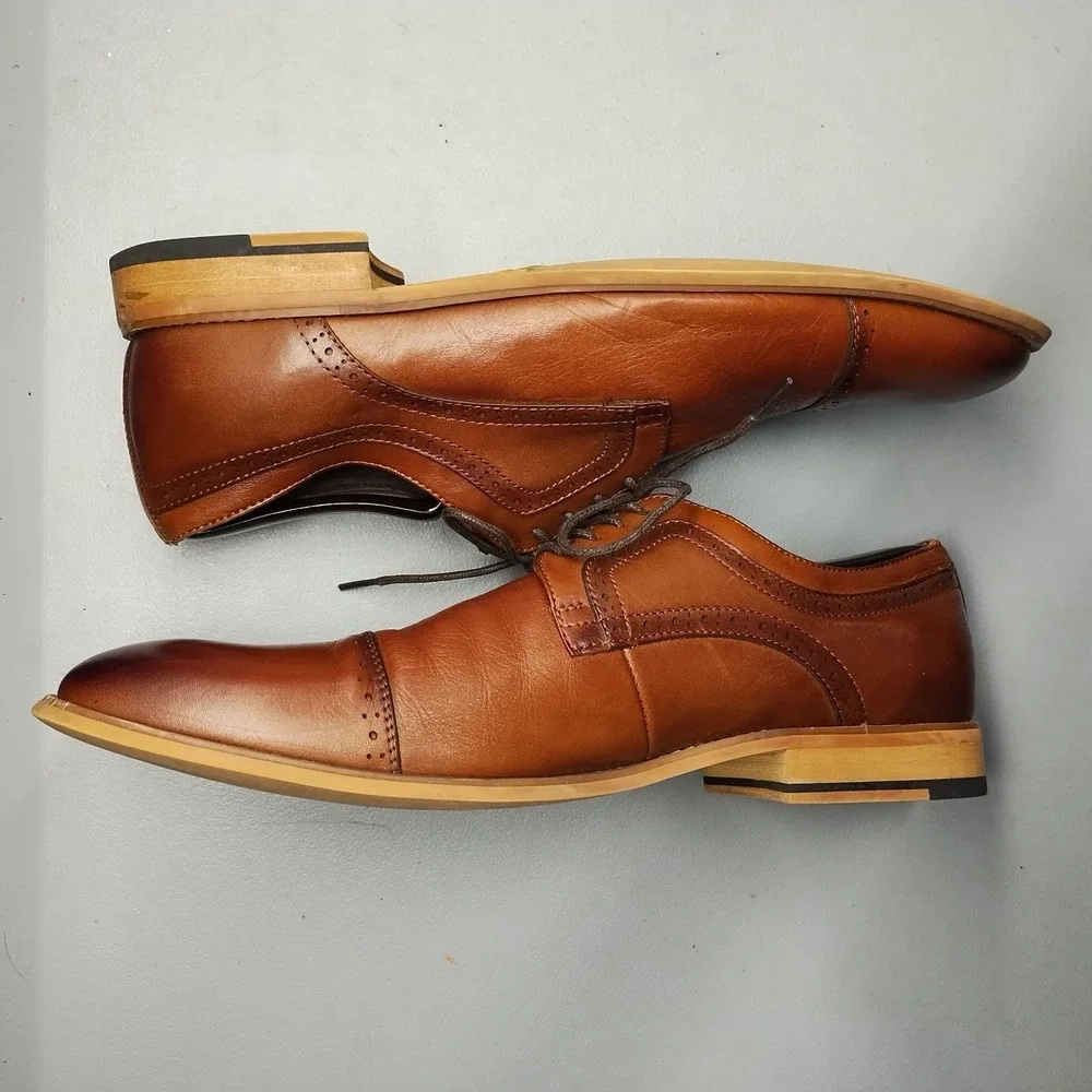 Stacy Adams Dickinson Oxford Shoes Mens US 11.5M Brown Leather Cap Toe 25066-221